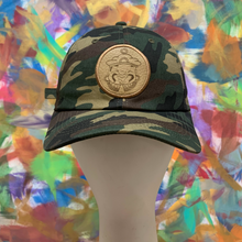 Load image into Gallery viewer, camo strapback dad hat with leather patch